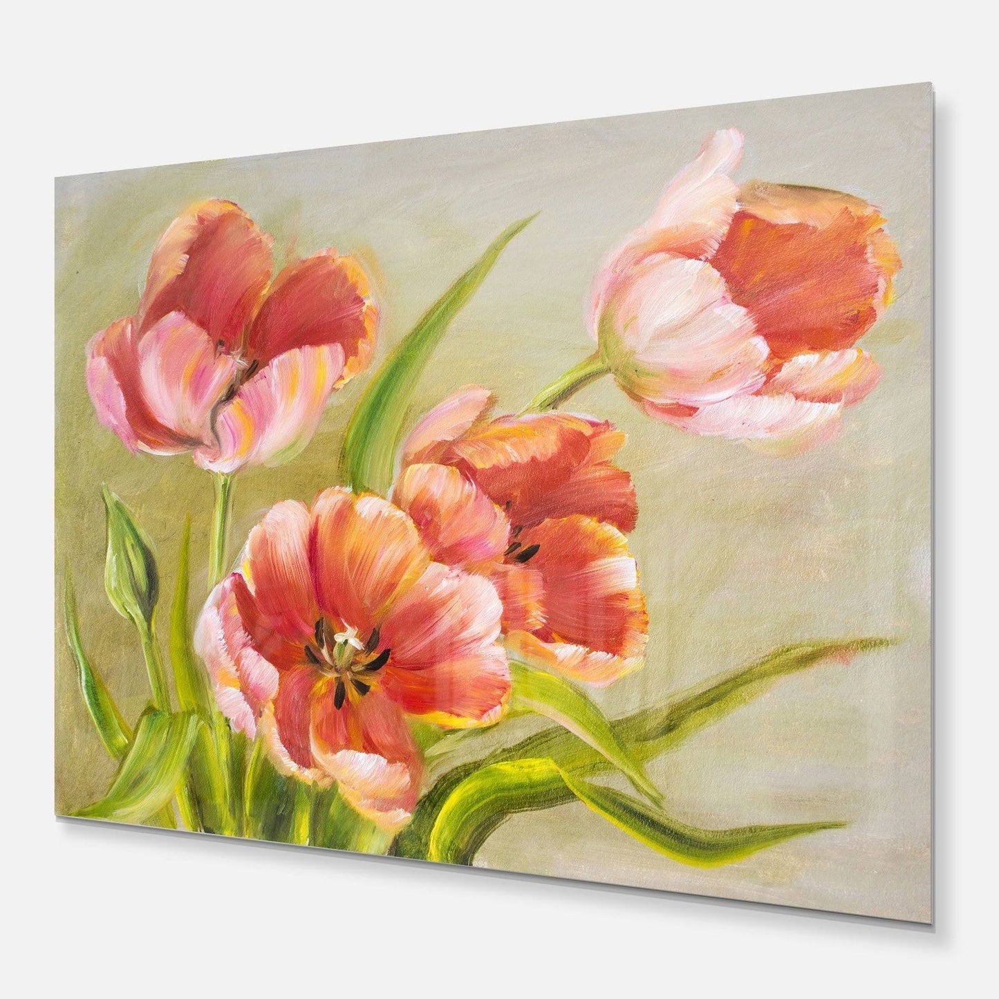 Designart Vintage Red Tulips Floral Metal Wall Art - 40 in. Wide x 30 in. High - 1 Panel DNP1_Z4TOY72