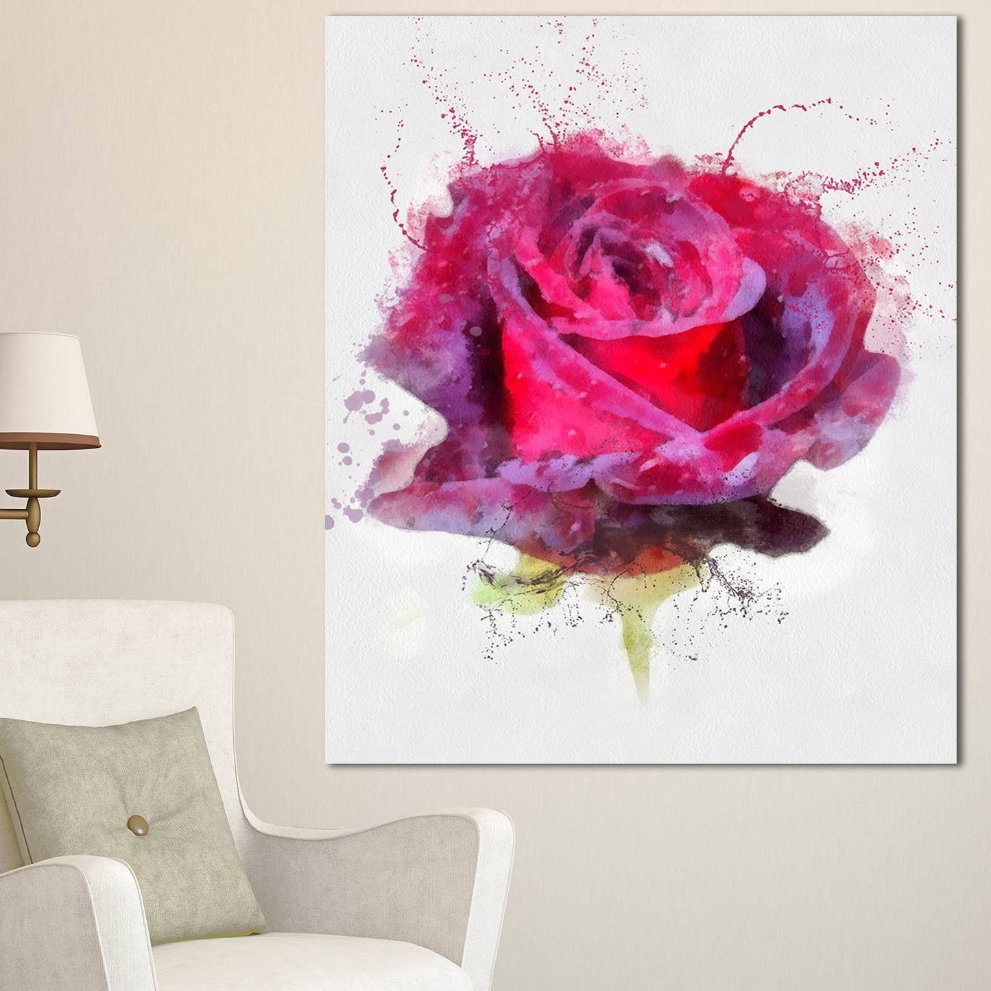 Design Art Watercolor Dark Red Rose Sketch Painting Print on Wrapped Canvas ENS9_T7OYV65