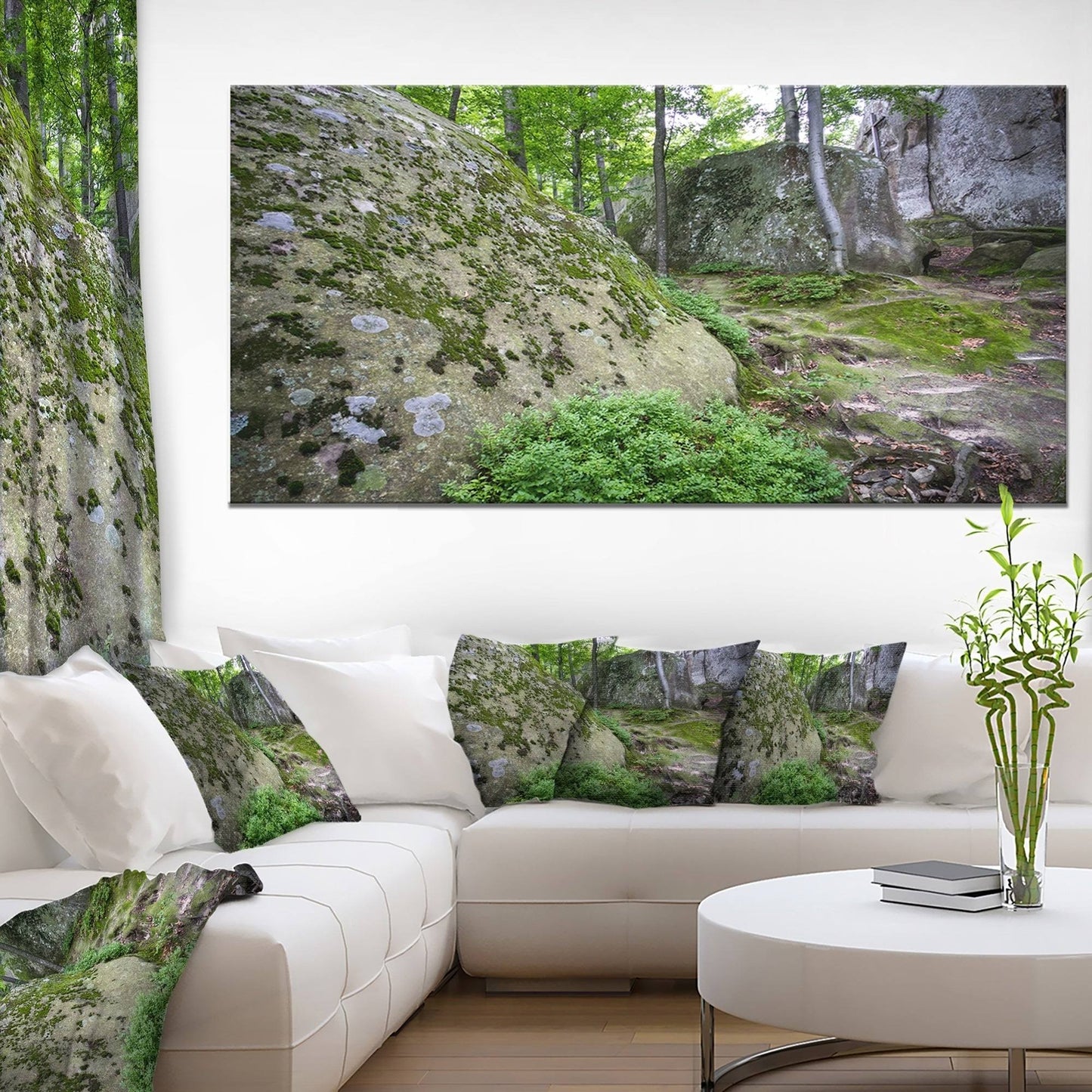 Design Art Rocky Deep Moss Forest Ukraine Landscape Photographic Print on Wrapped Canvas, Size: 28 inch H x 60 inch W x 1.5 inch EHT3_T3ZVX63