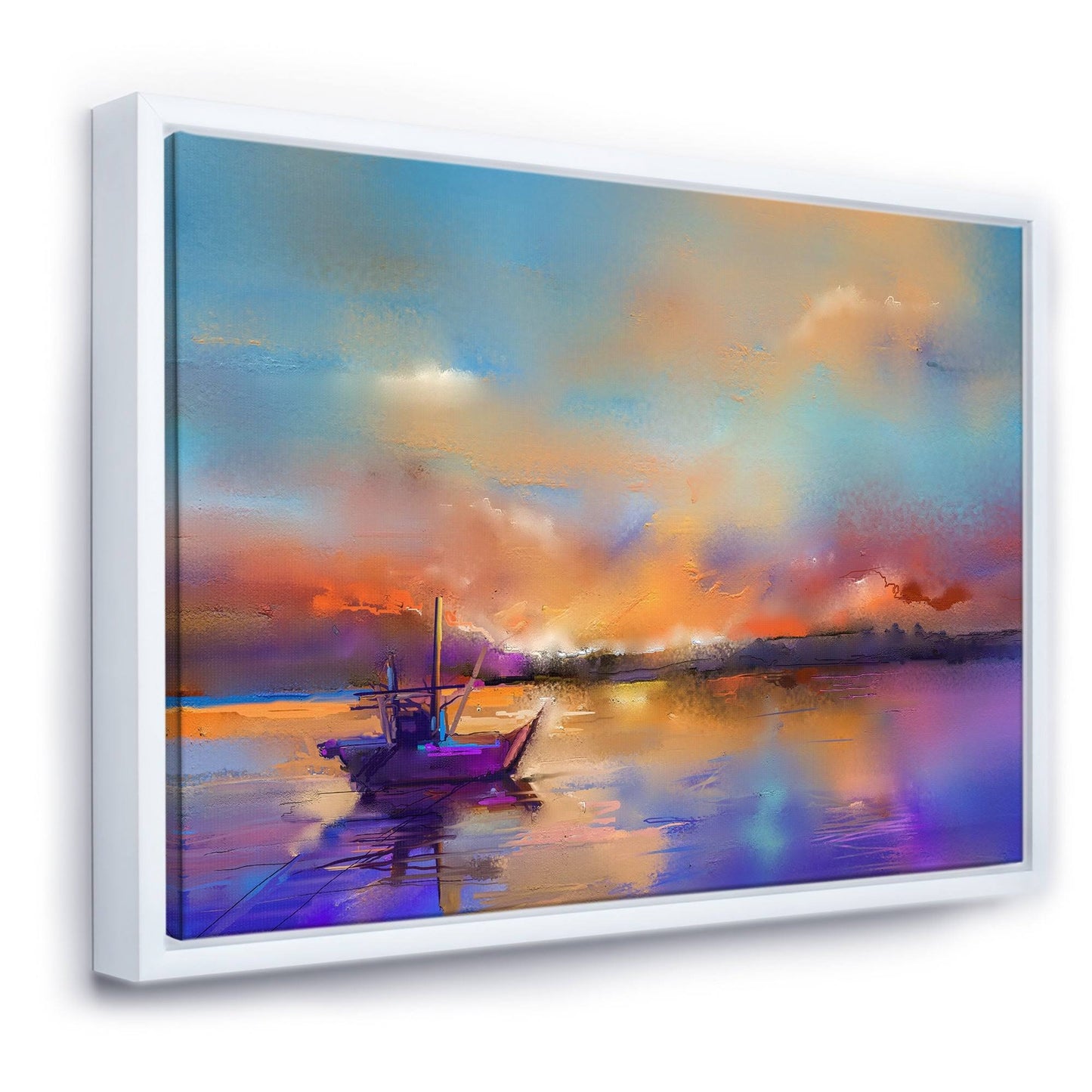 Designart &Purple Sunset Seascape with Little Ship at The Horizon Horizon I& Modern Contemporary Framed Canvas Wall Art Pr FVN0_X0SPS02