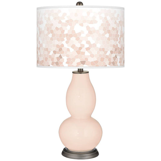 Color + Plus Linen Mosaic Giclee Double Gourd Table Lamp, Pink UHI0_G3SFT02