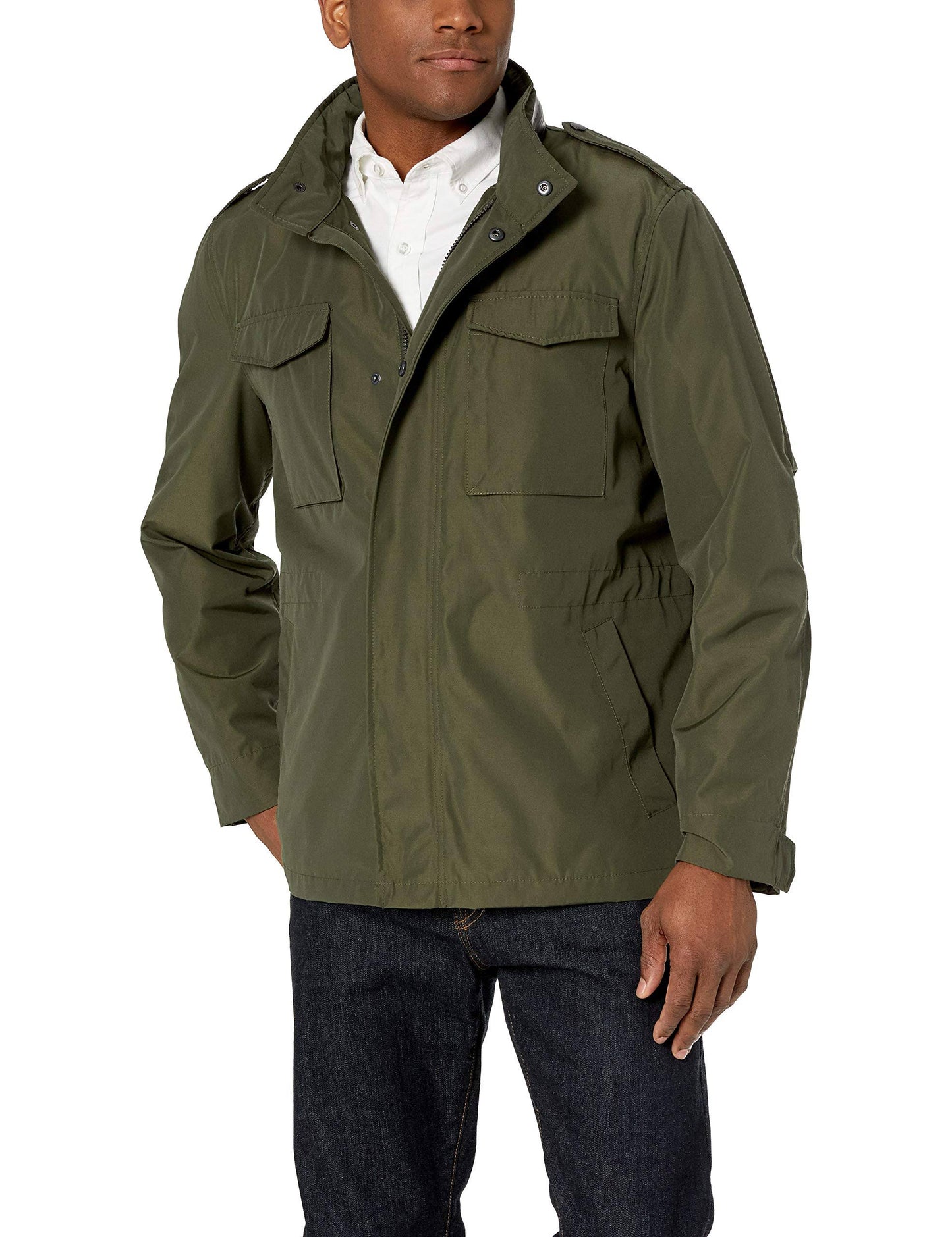 Cole Haan Mens Water-Resistant Packable Field Jacket - Olive TIP7_E6GMD44