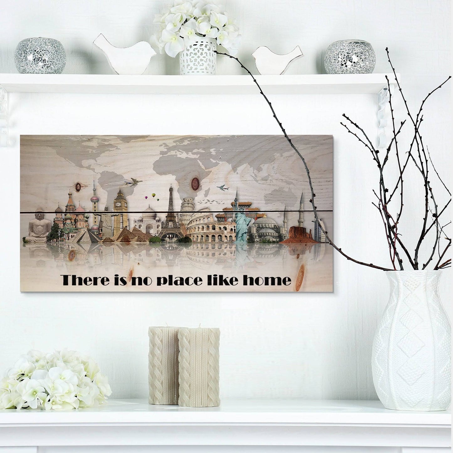 Designart There Is No Place Like Home. Word Tour Textual Entrance Art on Wood Wall Art - Grey - 20 in. Wide x 10 in. High UKQ6_S7VMP73