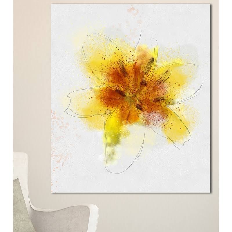 Design Art Yellow Flower Sketch on White Painting Print on Wrapped Canvas, Yellow BBI2_J3QMJ26