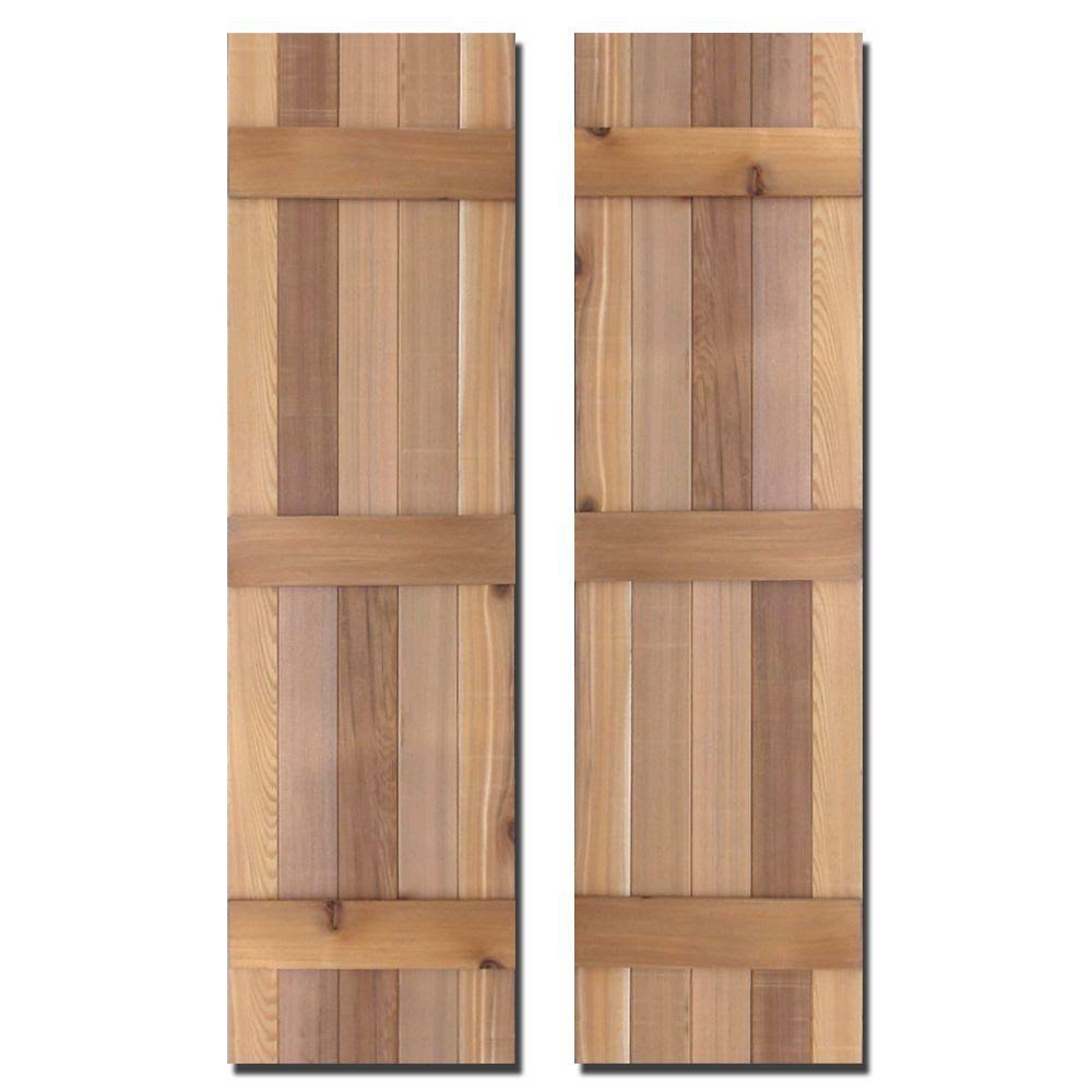 Design Craft Millworks 15 in. x 52 in. Natural Cedar Board-n-Batten Baton Shutters Pair PEE6_K1MVH50