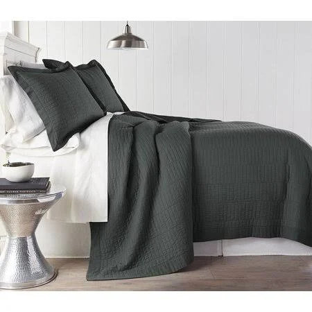 Chezmoi Collection Yuma 3 Pieces Modern 100%-Cotton Pre-Washed Soft-Finished Quilt Set (Queen, Dark Gray) DAT2_I9BXS69