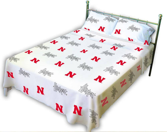 College Covers NCAA Nebraska Printed Sheet Set; Twin, White CQF2_L9ZTR96