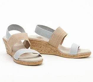 Charleston Shoe Co. Colorblocked Wedge Sandals - Cooper, Size 10 Medium, Silver Metallic SXF6_R3VDQ56