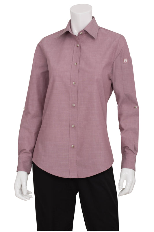 Chef Works SLWCH002DURS Womens Chambray Shirt Dusty Rose S FKG2_Q2GCG95