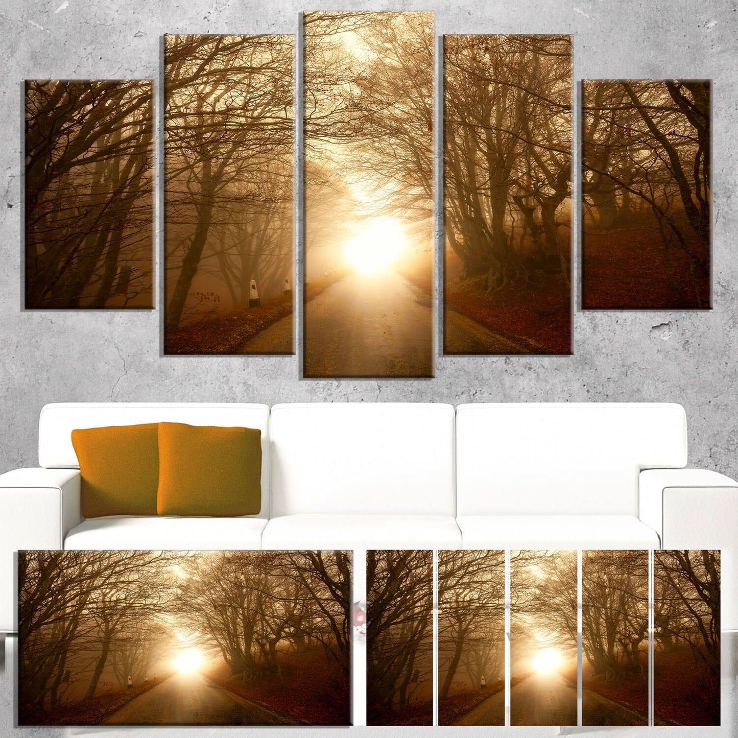 Design Art Path to Sunlight in Autumn Forest - Landscape Photo Canvas Print - Brown, 60 in. Wide x 28 in. High - 1 Panel DTX8_F5UCI96