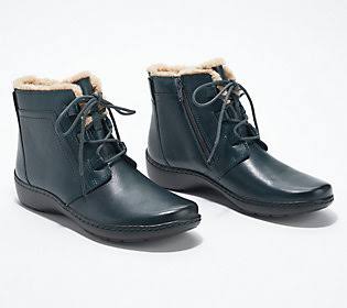 Clarks Collection Warm Lined Leather Boots - Cora Chai, Size 5 Medium, Lake Blue VJQ4_K0PLF40