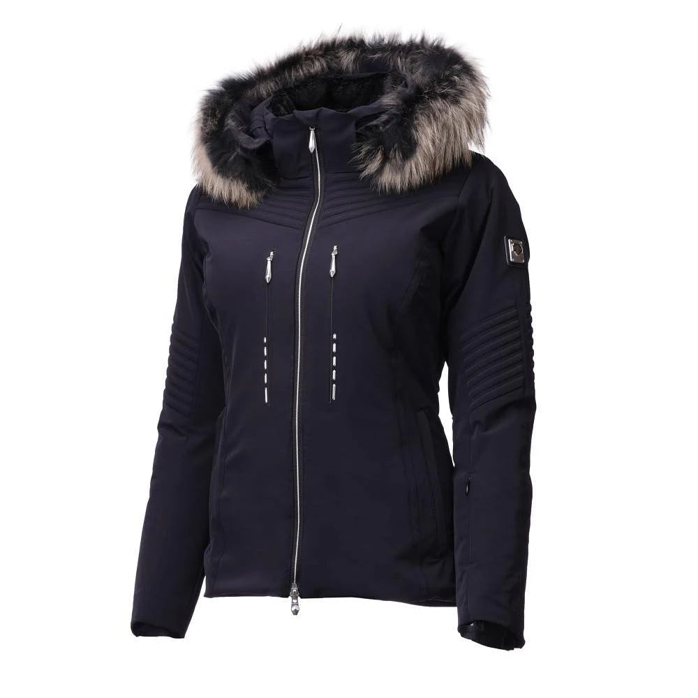 Descente Layla Insulated Ski Jacket with Real Fur Womens, Black, 2 XNJ6_P7GVI94