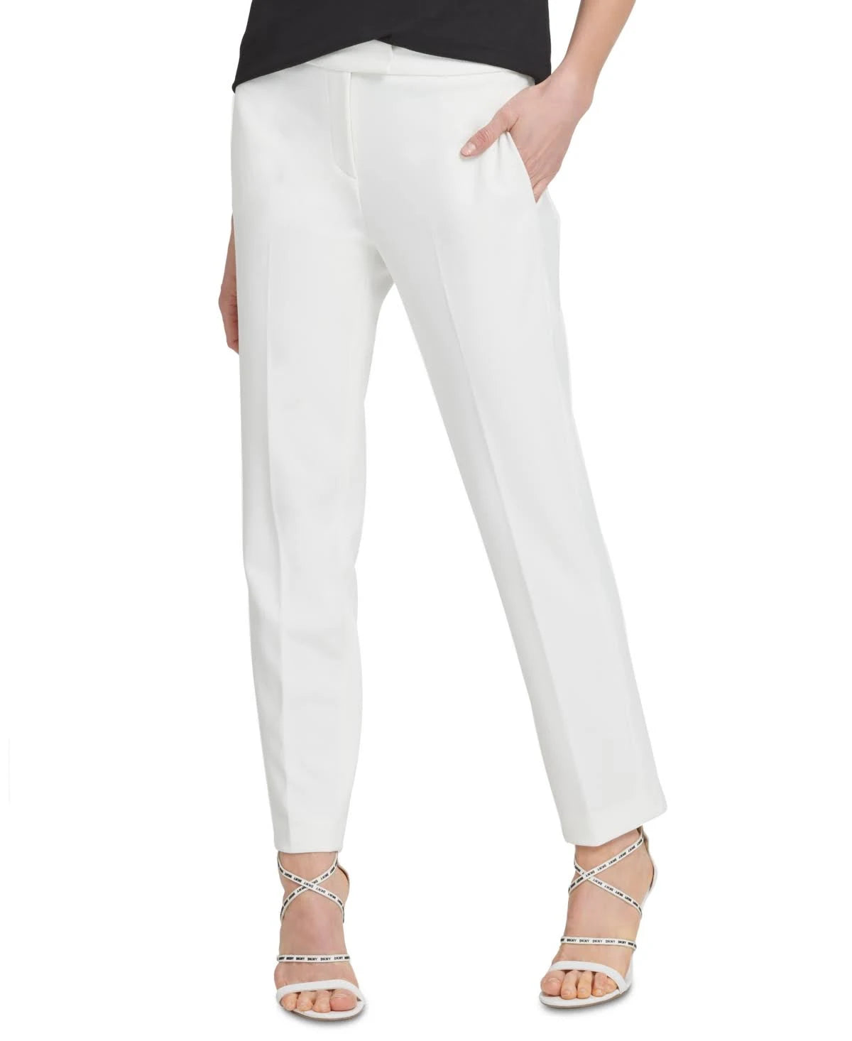 Dkny Front Tab Straight-leg Pants - 12 / Ivory IGS6_I7GXJ48