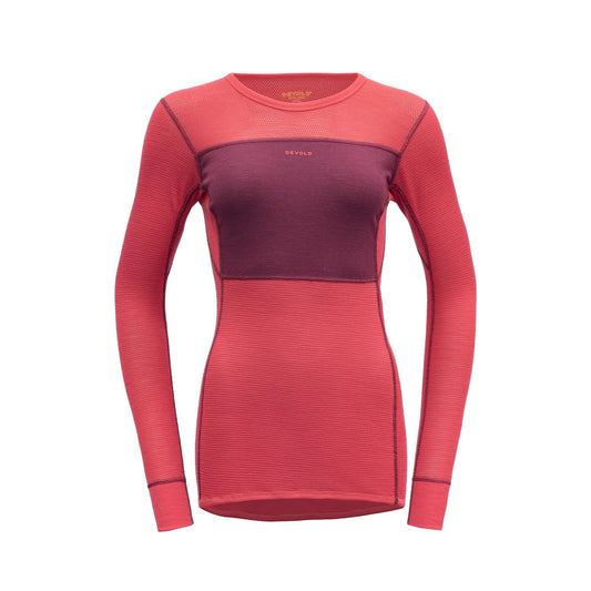 Devold Wool Mesh Woman Shirt Colorblock-RED, Women Merino Top (Size XL - Color Beetroot - Poppy) IVN6_F1YYM12