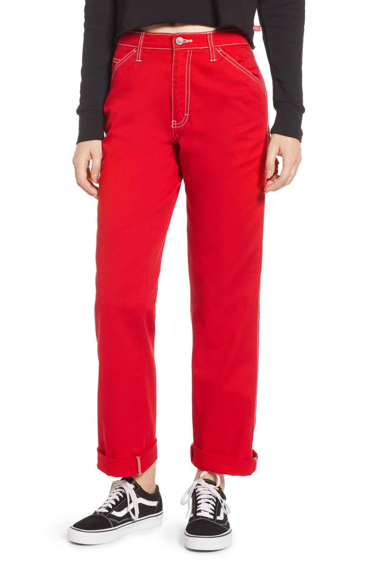 Dickies Girl Juniors& Relaxed Fit Carpenter Pants - Red Size 15 (CP20) DQK4_I1VBY35