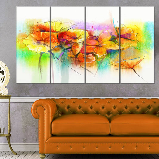 Design Art Bright Yellow Gerbera and Daisies 4 Piece Painting Print on Wrapped Canvas Set CQU4_V4UJL33