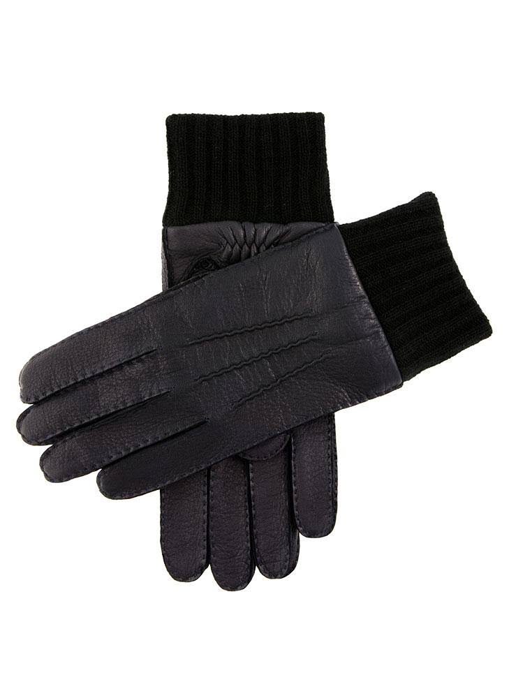 Dents Mens Cashmere Lined Deerskin Leather Gloves in Navy/Black Size L OXN4_S5MLS14