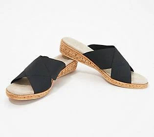 Charleston Shoe Co. Stretch Cross Strap Slide Sandals - Abby, Size 9 Medium, Black JBA8_T4OGU51