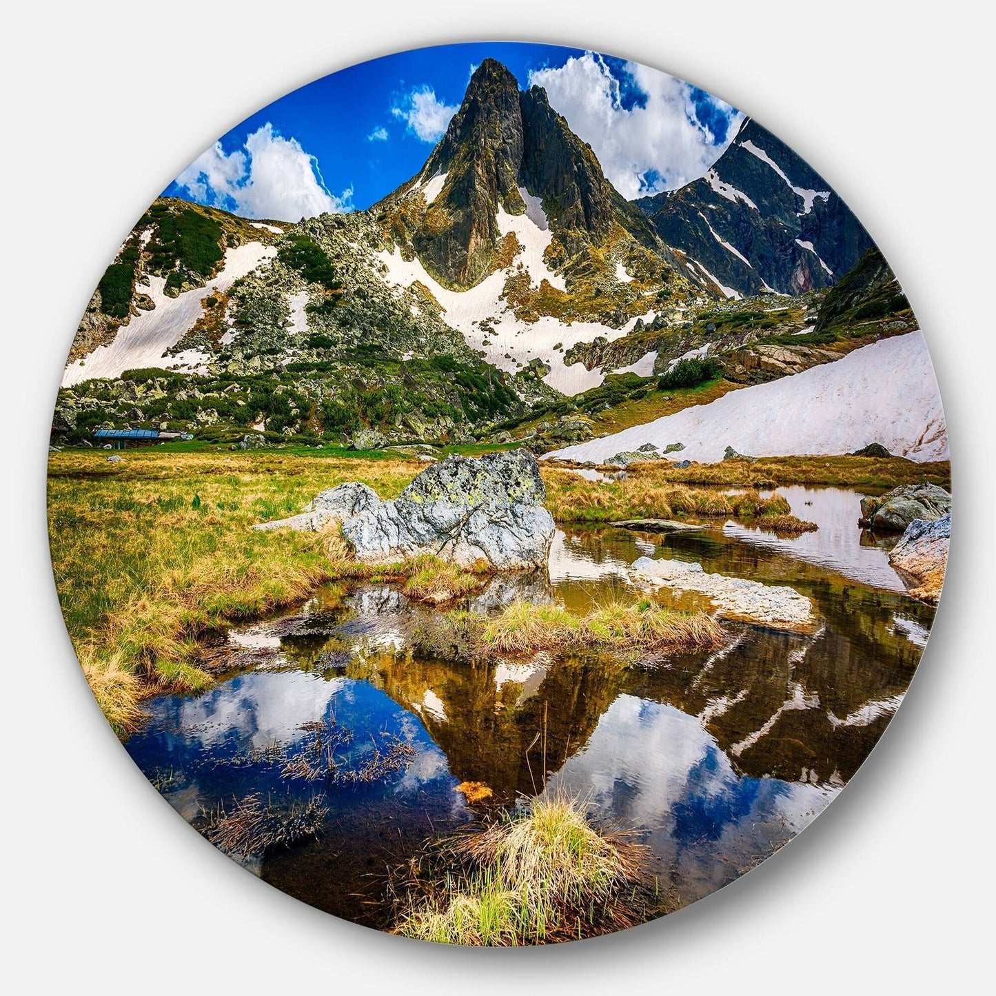 Designart &Stunning Mountains in Rila Lakes District& Landscape Round Metal Wall Art - 38 x 38 - Disc of 38 inch YZQ4_P2WRG08