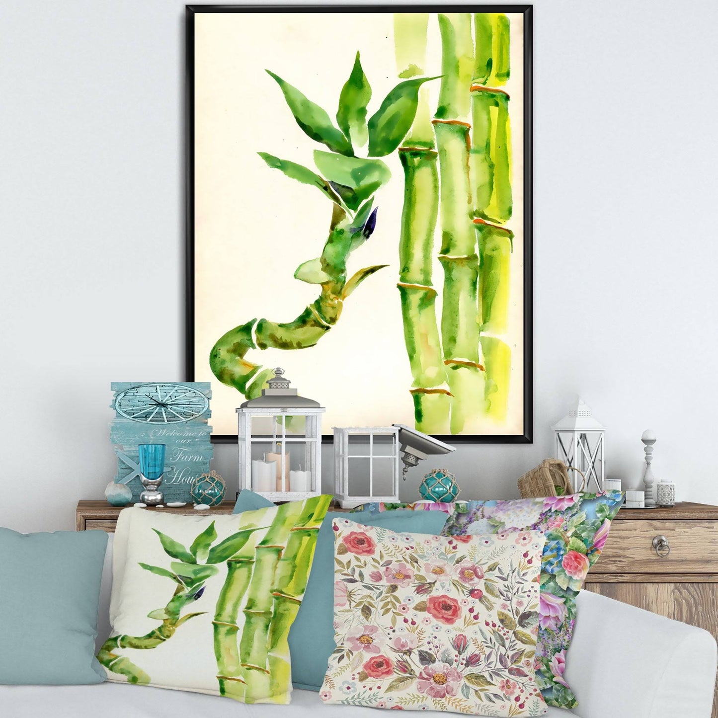 Designart Bamboo Branches in The Forest VI Tropical Framed Canvas Wall Art Print - 12 in. Wide x 20 in. High - Black WDW3_B3KJR55