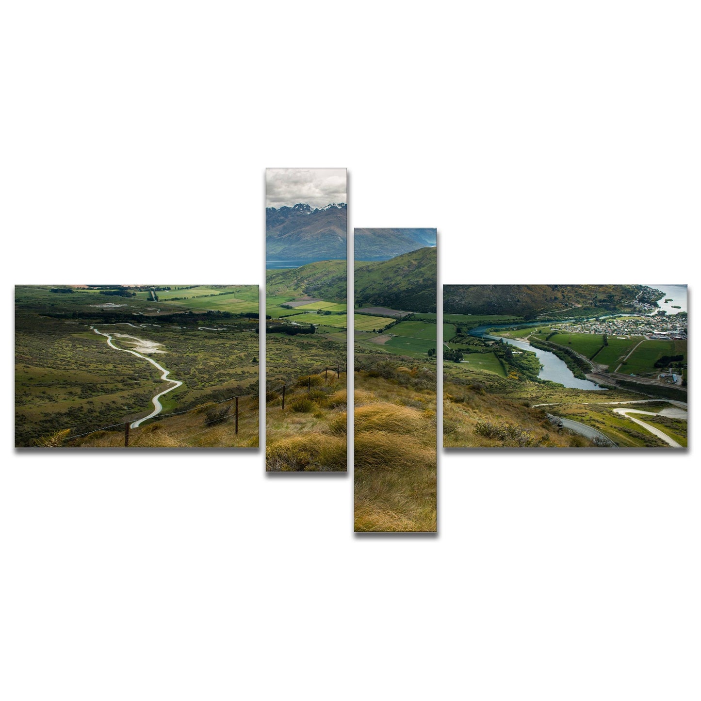 Designart Fields and Hills in New Zealand Landscape Photography Canvas Print 60 in. Wide x 32 in. High - 4 Panels PT9490-414 YEF3_Y0KNL86