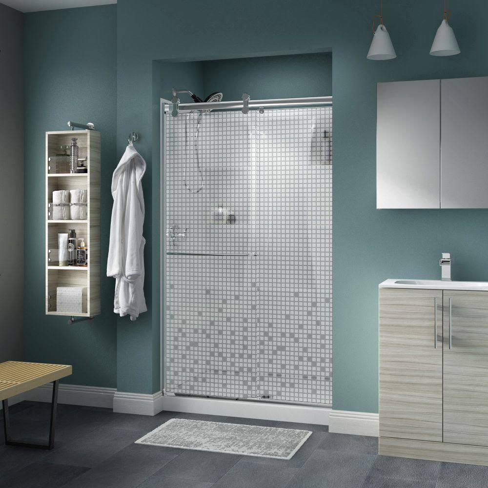 Delta Simplicity 48 x 71 in. Frameless Contemporary Sliding Shower Door in Chrome with Mozaic Glass 2439146 EIB3_V4SYC99