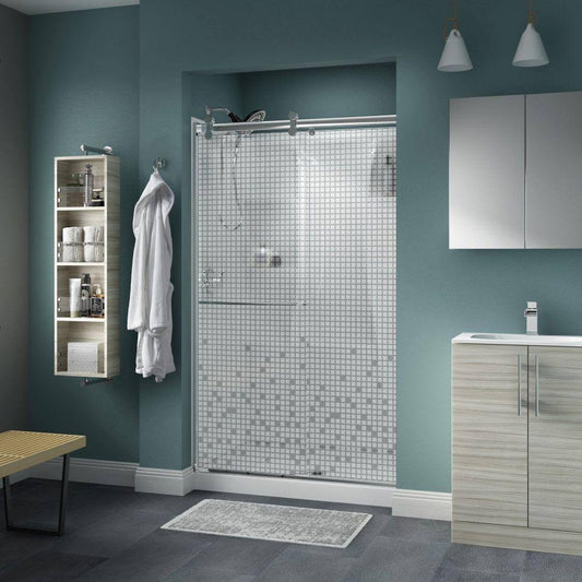 Delta Simplicity 48 x 71 in. Frameless Contemporary Sliding Shower Door in Chrome with Mozaic Glass 2439146 EIB3_V4SYC99