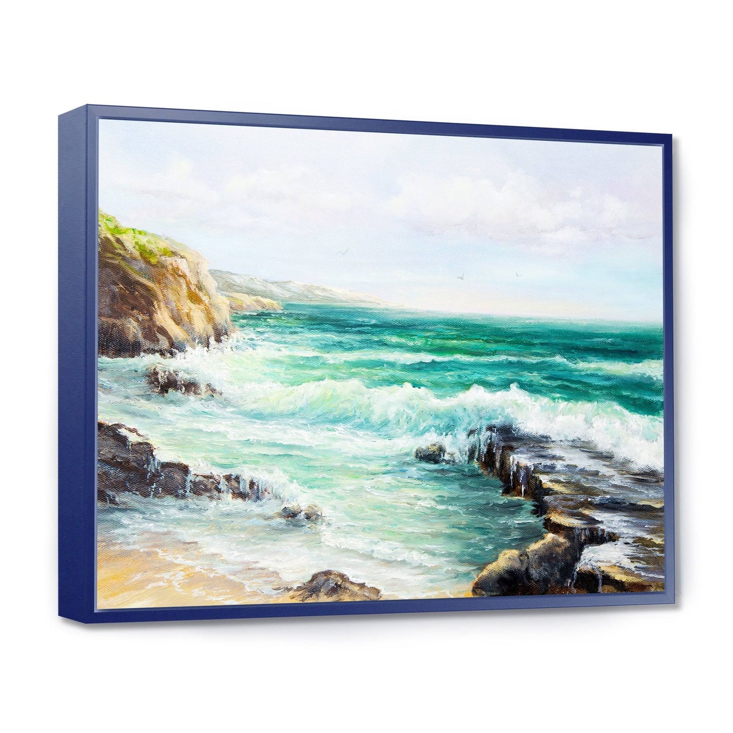 Designart &Cliff Overlooking Wild Waves of The Ocean& Nautical Coastal Framed Canvas Wall Art Print - 40 in. Wide x 30 in. XZI0_Z3XMR60