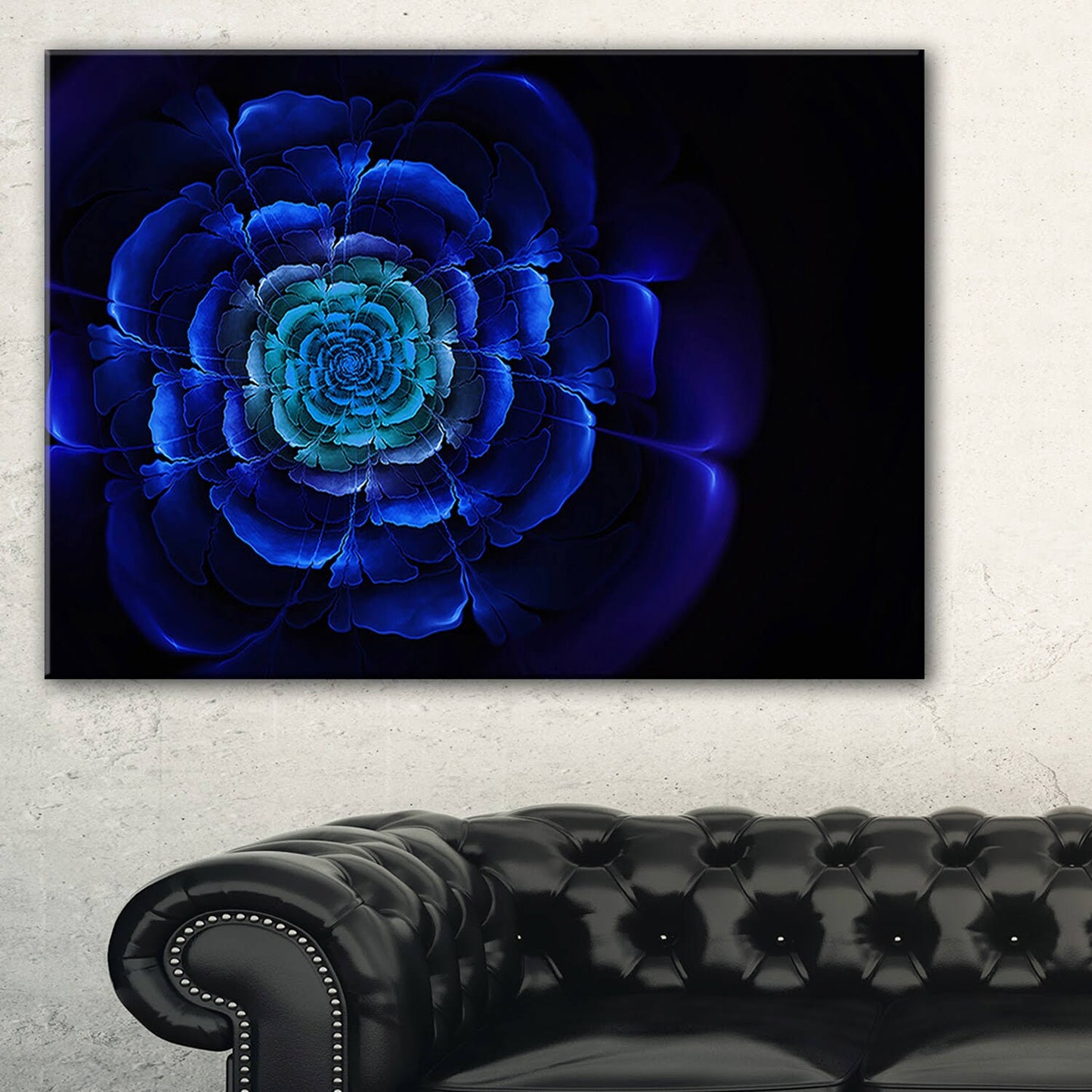 Design Art Fractal Silver Blue in Dark Graphic Art on Wrapped Canvas, Black FWP0_U3WIM29