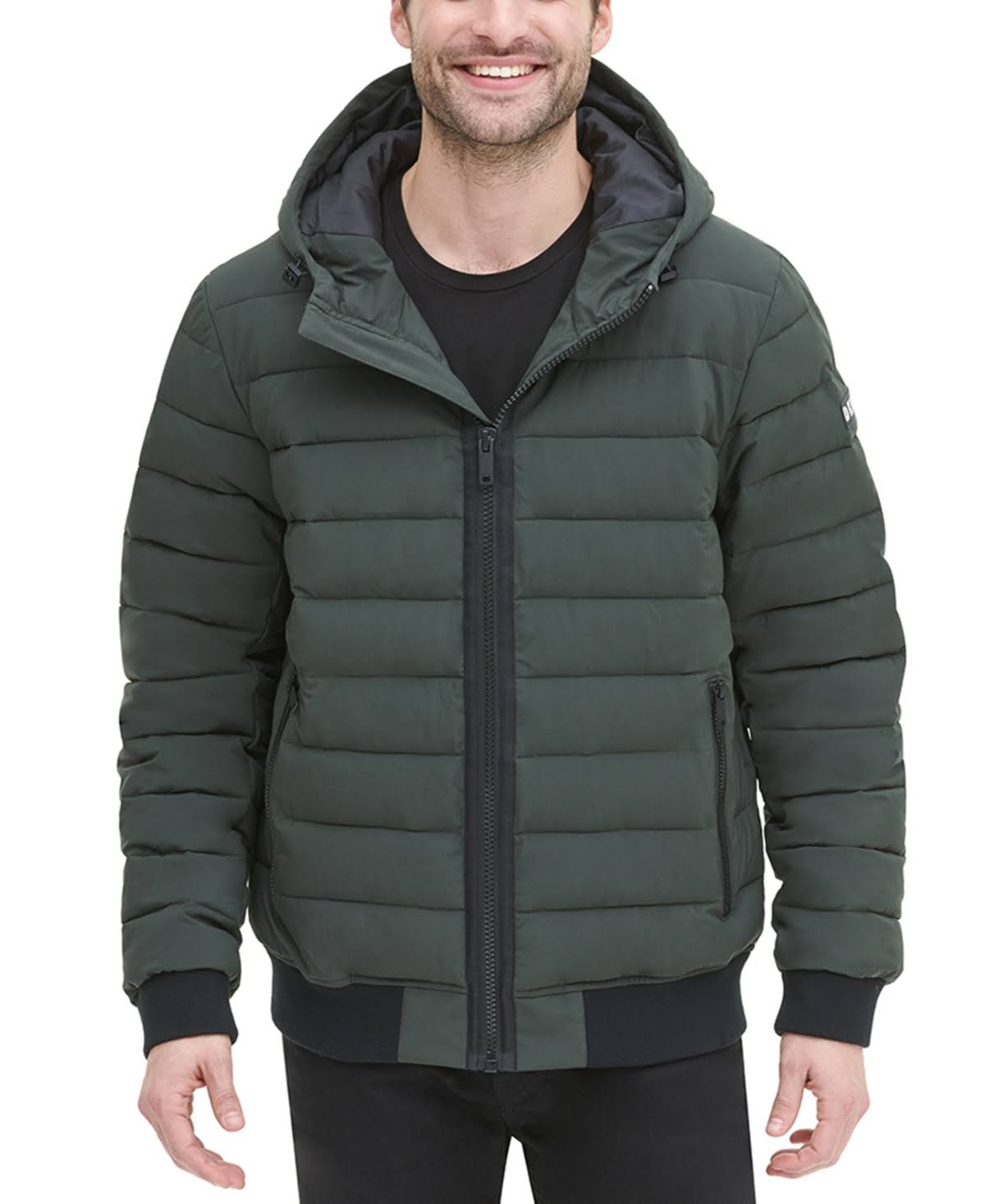 Dkny Mens Quilted Hooded Bomber Jacket - Dark Olive - Size L CRR2_U0XBI23