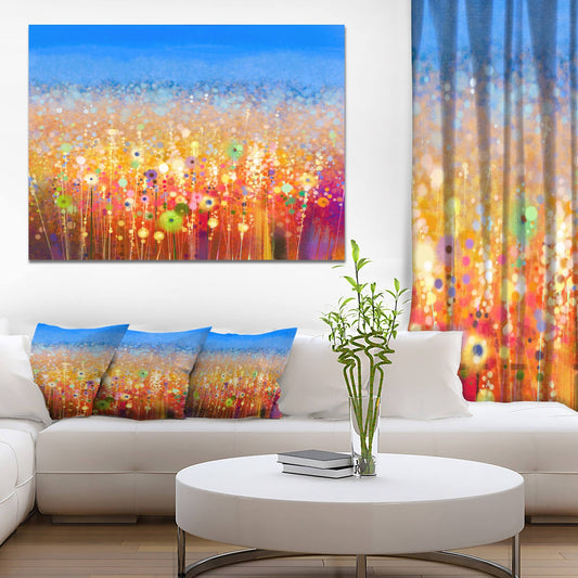 Design Art Abstract Flower Field Watercolor Painting Print on Wrapped Canvas, Size: 30 inch H x 40 inch W x 1 inch D, Yellow JQY9_Y3MRA89