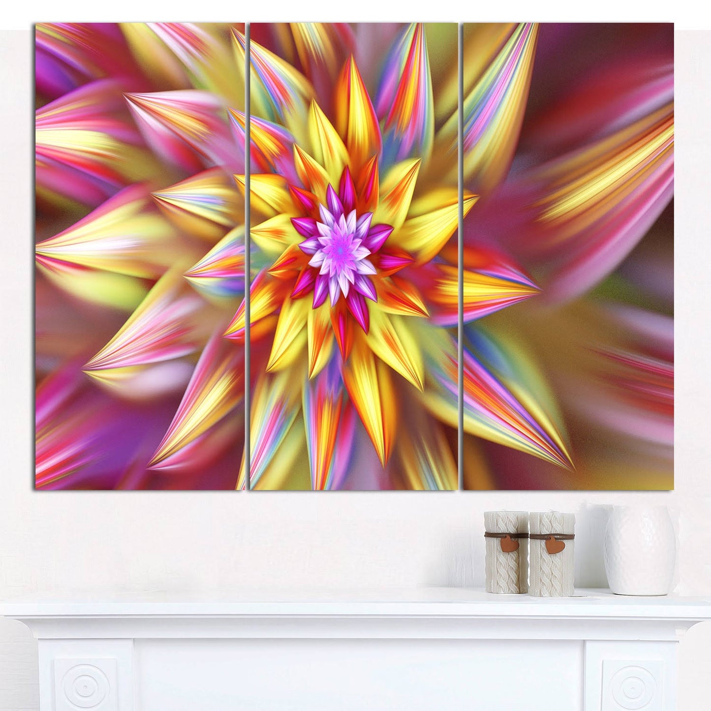 Design Art &Large Multi-Color Alien Fractal Flower& Graphic Art Print Multi-Piece Image on Canvas, Yellow ENL3_L5HGO78