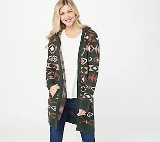 Denim Co. Jacquard Button Front SweaterCardigan, Size X-Small, Dark Green HNJ5_F5BGS03