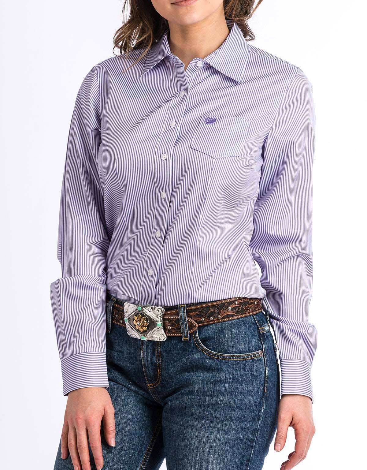 Cinch Western Shirt Womens Long Sleeve Stripe Button Purple MSW9164087 VIO4_Z6NYE45