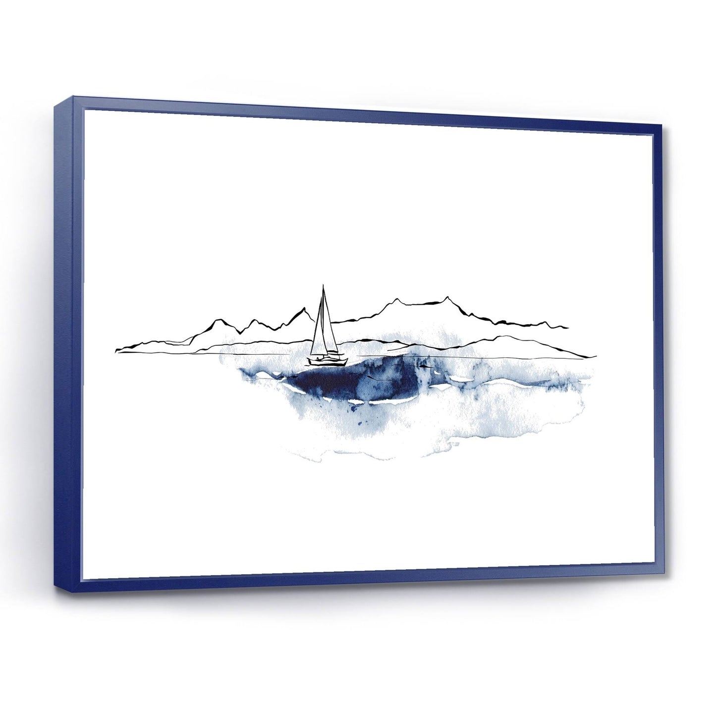 Designart &Minimalistic Seascape with Black Mountains Boat& Nautical Coastal Framed Canvas Wall Art Print - 40 in. W YOK2_G6XJA65