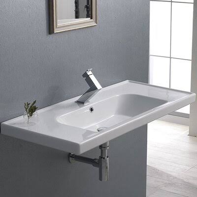 CeraStyle by Nameeks 39.37x22 Frame Rectangle Ceramic Wall Mounted or Self Rimming Sink with Overflow IIY3_F2ALP71