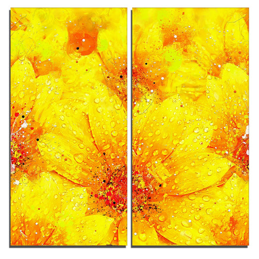 Design Art &Yellow Thicket& Floral Canvas Art Print - 40 in. Wide x 40 in. High - 2 Panels FXB6_J9VMR68