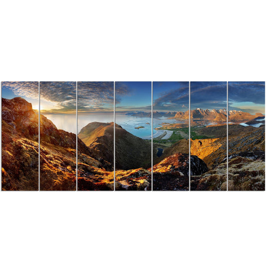 Design Art Ocean and Mountains Panorama 7 Piece Photographic Print on Wrapped Canvas Set, Blue KPJ8_H4QFM71