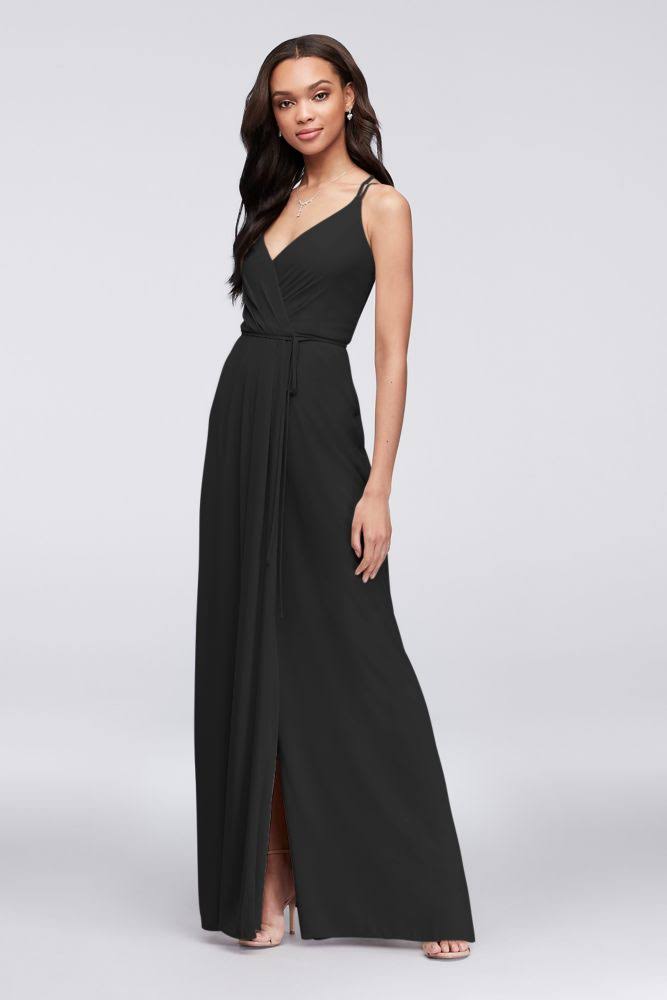 David&s Bridal Double-Strap Long Georgette Bridesmaid Wrap Bridesmaid Dress - Black, 24 HSQ4_H0PYQ41