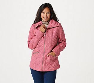 Dennis Basso Water Resistant Mixed Quilted Zip-Front Jacket, Size Large, Rose VLD7_X7VDD82