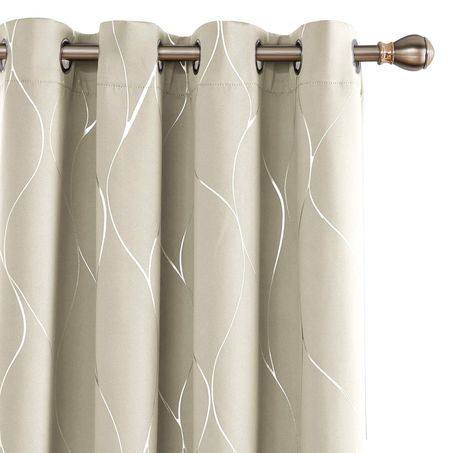 Deconovo Printed Blackout Curtains 96 Inches Long, Room Darkening Bedroom Curtains, (52W x 96L inch, 2 Panels, Light Beige) EDX3_R8OCZ93