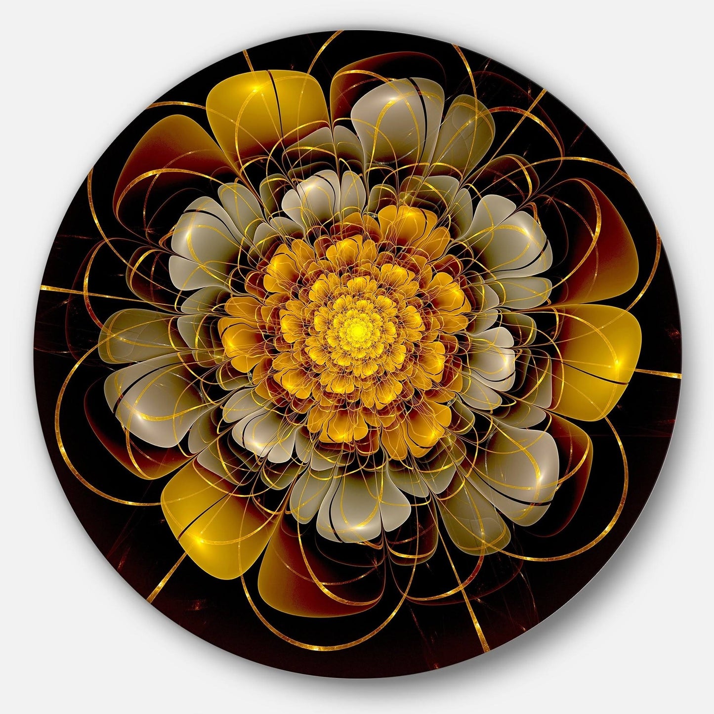 Design Art &Dark Gold Fractal Flower& Graphic Art Print on Metal JAM7_C6FZQ11