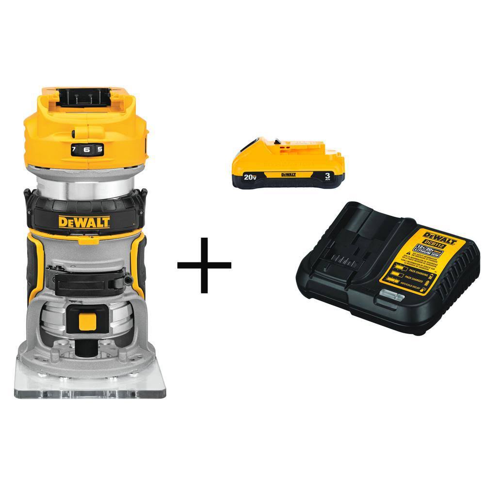 DeWalt 20-Volt Max XR Cordless Brushless Compact Router with (1) 20-Volt Battery 3.0Ah Charger REM3_A4QEQ35