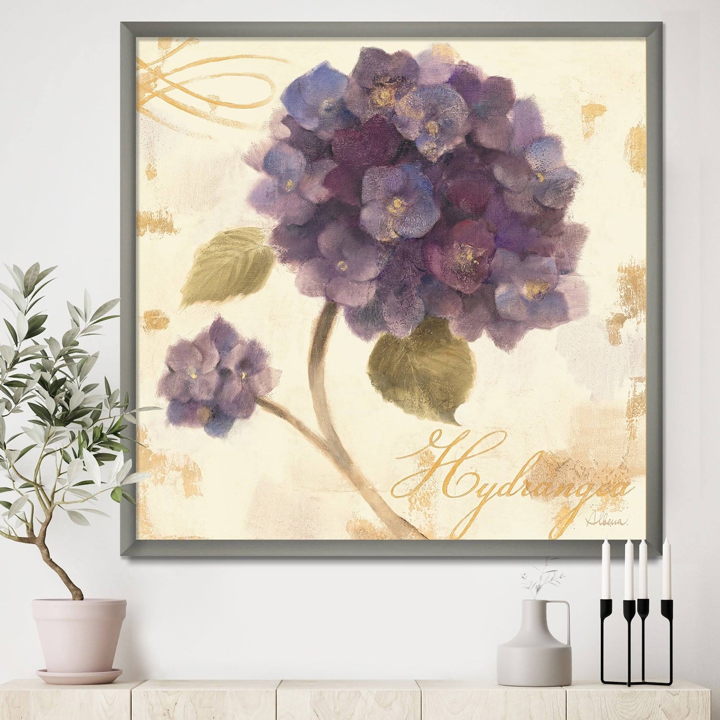 Designart Abundant Hydrangea Flower II Floral Cottage Framed Art Print - 30 in. Wide x 30 in. High - Silver HXF5_J2CHE62