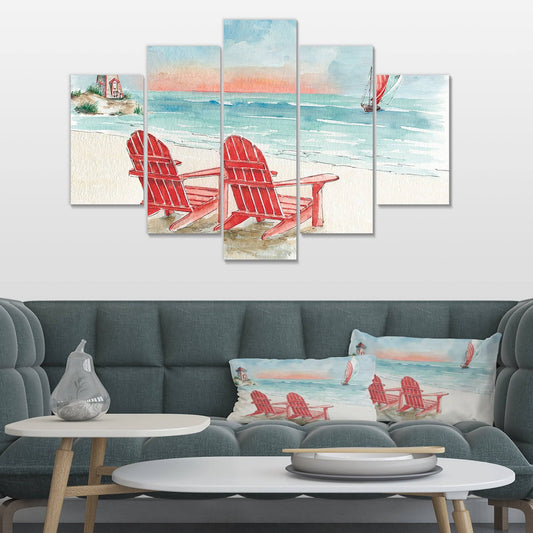 Designart &Coastal Chair Relax Beach II& Nautical Coastal Canvas Art - 60 in. Wide x 32 in. High - 5 Panels Diamond Shape WIT3_Z7NYE62