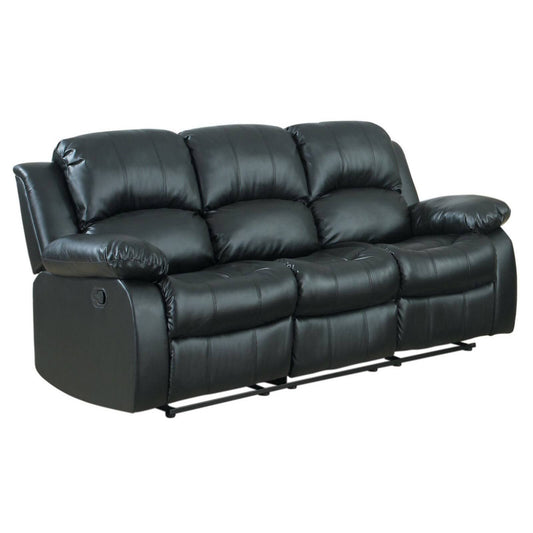 Classic 3 Seat Bonded Leather Double Recliner Sofa, Black QWT7_A7YSF63