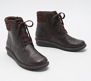 Clarks Collection Leather Lace-Up Ankle Boots - Michela Fold, Size 9 Wide, Dark Brown YSS1_U4FHN00