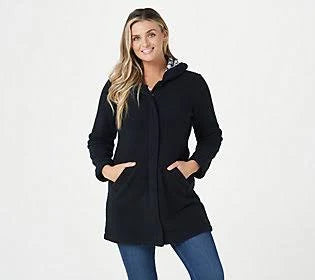 Denim Co. Fleece Bonded with Sherpa Long Sleeve Coat, Size 2X, Black JUV5_E6GVJ37