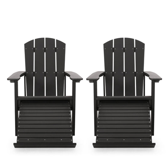 Christopher Knight Home 312826 Sampson Outdoor Adirondack Chair with Retractable Ottoman (Set of 2), Black WEN5_L7TBY44