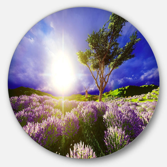 Designart Lavender Field Under Blue Sky Modern Landscape Disc Metal Wall Art AIV0_J8ZWS72